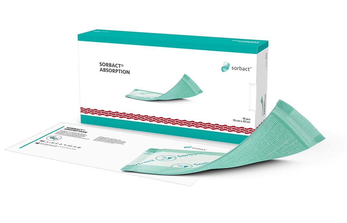 Förpackning av Sorbact Absorption med ett förband bredvid