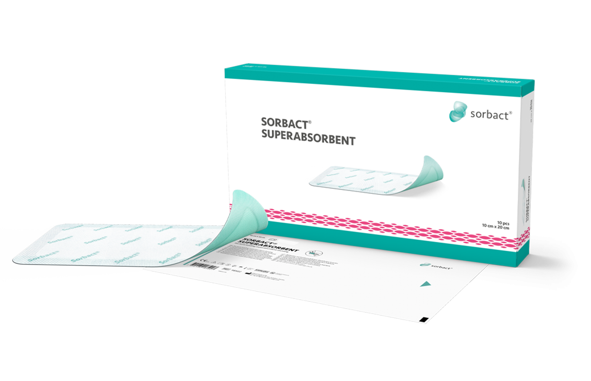 Förpackning av Sorbact Superabsorbent med ett förband bredvid