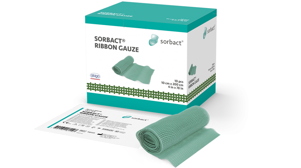 Sorbact Ribbon Gauze product with primary and secondary product packaging